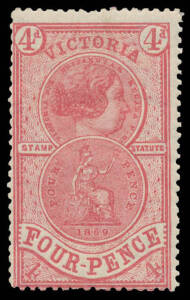 1884 Stamp Statute V/Crown 4d rose with the watermark inverted (as usual) SG 222, large-part o.g., Cat &pound;1100. Rare.
