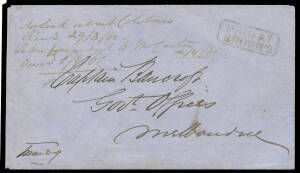 1861 stampless cover to "Govt Offices/Melbourne" with very fine strikes of the rare octagonal 'PAID AT/BROWNS' h/s & unframed oval 'BROWNS/MA-29/61/VICTORIA' d/s (the latest of only three examples recorded). PO 11.10.1858; closed 17.3.1885. [Goldmining: B