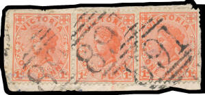 891: '891' of Burramine, two largely very fine strikes on 1d pink x3. Rated RRR.