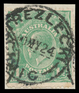 Strezlecki: '[S]TREZLECKI/10MY24/VIC' superb strike on KGV 1½d green. Renamed from Jensen's 1.12.1923; renamed Strzelecki 16.9.1929. [Gippsland: 13km NNE of Korumburra (2); named for Polish explorer Paul Strzelecki who discovered & named Mount Kosciusko]