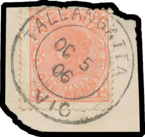 Tallangatta (1): double-circle "relief" 'TALLANGATTA/OC5/06/VIC' very fine strike on 1d pink. The later of only two recorded examples. PO 15.5.1871; renamed Tallangatta East 14.4.1955.