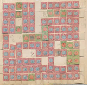 Large-part "reconstruction" of the Frame Plate with 106 of 120 positions, mostly "Blue & Claret" ½d mint with many strips & blocks but with a few other denominations including "Blue & Claret" 5/- [72] with 'Specimen.' Handstamp. (106)