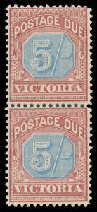 1890-94 Blue & Claret 5/- blue & claret BW #VD10 (SG D10) vertical pair, large-part o.g., Cat $800+ (£380+). A rare multiple.