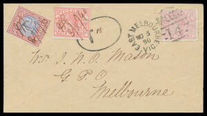 1890 (Nov 3) philatelically inspired cover to the GPO with ½d pink only tied by East Melbourne duplex, superb 'T ("1½")' handstamp, Postage Due 1d & Postage/Revenue ½d pink - in lieu of a ½d Postage Due - affixed & both cancelled by hand on the same day. 