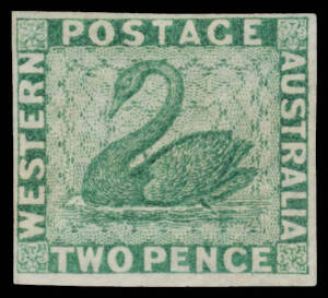 1864-79 Crown/CC 2d imperforate colour trial in emerald-green on ungummed watermarked paper, margins close to large. Ex Lord Vestey. [The well-known series of colour trials - in which the 2d is in blue - are all on unwatermarked paper. [A similar example 