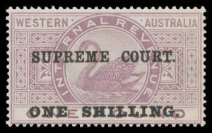 REVENUES: 1903 'SUPREME COURT/ONE SHILLING' Surcharge on Long Type W[crown]A Watermark £1 lilac, very lightly mounted, Elsmore Online Cat $1350.