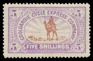 LOCAL STAMPS: Coolgardie Cycle Express 1/- & 2/6d blue, and Camel Postman 6d 2/- & 5/-, very fresh but without gum. (5)