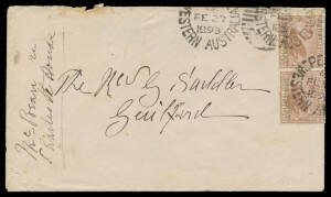 1892-1910 five "dead" letters including with oval 'INSPECTOR DEAD LETTER OFFICE' d/s in violet (rare; in use for one month only), or with 'INSPECTOR' removed in blue & in red-purple, one with 5d perf 'WA', also 1893 flapless cover to Guildford (duplex bac