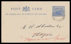 POSTAL CARDS: 1909 New Style 1d blue on Unbordered & Unsurfaced Stock as PC17 but smaller size (126x77mm) with Wagin Agricultural Society notice printed on the reverse, locally used with 'WAGIN' cds of 25APR10, redirected to Perth, minor corner bend at lo