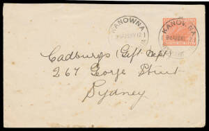 ENVELOPES: 1909 Large Die (23&frac12;x19&frac12;mm) 1d rose-pink EN6, to Sydney with 'KANOWNA/23MY12/WESTN AUSTRALIA' cds, minor spotting. Rare.