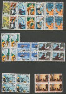 AUSTRALIAN: 1966-68 Pictorials x2 sets, 1957-93 blocks of 4 apparently complete plus many larger blocks, unmounted. (few 100)