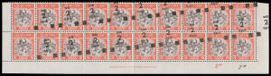 1963 Surcharge '2' on 4c Dancer imprint/plate number block of 20 (10x2) from the base of the sheet with the Surcharge Misplaced & at an Angle Resulting in the Surcharge Omitted from Four Units SG 477c, unmounted, Cat &pound;1200+. Spectacular!