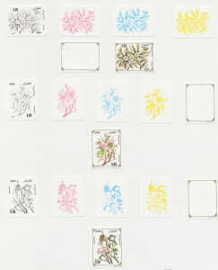 ALGERIA: 1993 Flowering Trees complete set of imperforate colour separations for the three denominations affixed to a single page from the printer's records. Ex Courvoisier Archives. (18 proofs)