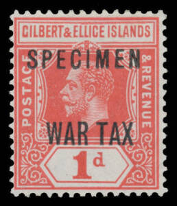 1911 Pandanus Palms & 1918 'WAR TAX' all with 'SPECIMEN' Overprint, very lightly mounted, Cat &pound;250. Last with BPA Certificate (1988). (5)
