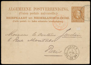 NETHERLANDS INDIES: 1882 7&frac12;c Postal Card to Fr