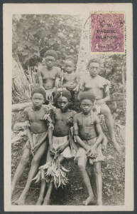 1923 two real photo PPCs of Native Village and Native Girls both with 1d violet tied to the views by typically light but discernible strikes of the rare 'WITU/NEW GUINEA' cds. (2)