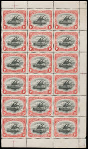 1901-05 British New Guinea Wmk Horizontal Thick Paper 1d black & red SG 2 block of 18 (3x6) with margins on three sides, a bit fragile, most units are unmounted, Cat &pound;360++ (mounted).