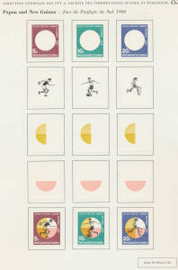 1966 South Pacific Games complete set of imperforate colour separations affixed to a single page from the printer's records. Ex Courvoisier Archives. [Slightly different shades from the previous lot]