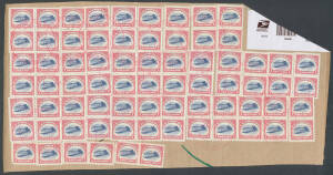 2016 large parcel piece with $2 "Inverted Jenny" x72 all with neat rubber cds in red. A spectacular commercial franking! NO RESERVE.