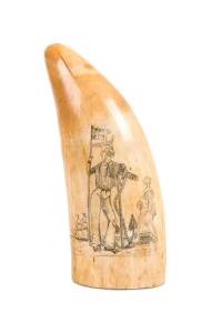 A scrimshaw whale's tooth showing a man with anchor ♦