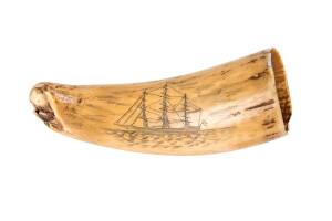 A scrimshaw whale's tooth with American flag ♦