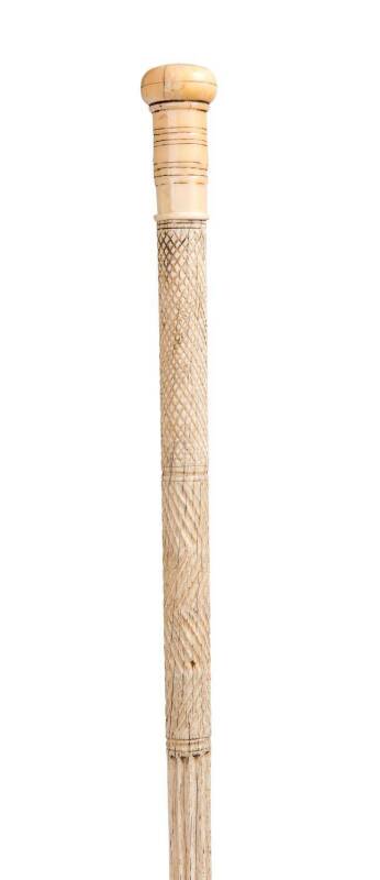 A whalebone walking stick with whale's tooth handle ♦