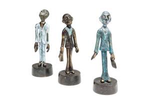 MELBOURNE MAN. Group of 3 miniature bronzes