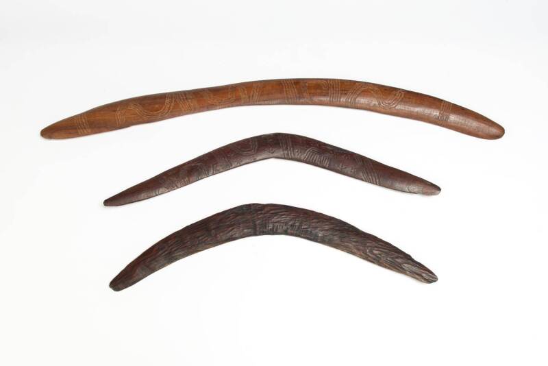 A group of three boomerangs, 19th and 20th century