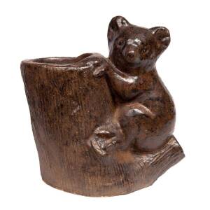 Adelaide potteries stoneware koala and stump planter