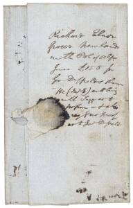 A FATHER ASKS ABOUT HIS SON, TRANSPORTED TO VAN DIEMEN'S LANDJune 1844 OHMS outer cover from the Secretary of State's Office (Whitehall) together with the original enclosure; a response to the enquiry about a convict, one John Duffield. Particularly scarc