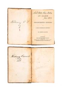 CONVICT SHIP "RODNEY" and SALTWATER RIVER PROBATION STATION:A small volume titled "An Alarm to Unconverted Sinners..." By Joseph Alleine [London, The Religious Tract Society] 198pp. Endorsed on the inside front cover "Rodney C.S. 69" and numbered "69" on 