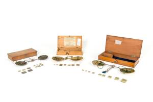 Three boxed sets of gold miner's scales, 19th century