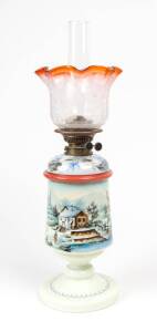 A hand painted glass 19th century vase oil lamp 