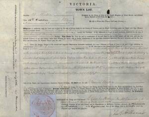 SIR CHARLES HOTHAM (1806-55, 2nd Governor of Victoria), signature on 1854 "Victoria, Town Lot" document for the purchase of land at Geelong, with seal of Colony of Victoria; plus 1855 letter regarding a correction made to the Grant.