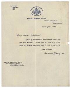 SIR ROBERT MENZIES (1894-1977, 12th Prime Minister of Australia), 1939 & 1942 signed letters on "Commonwealth of Australia/ House of Representatives" letterhead.