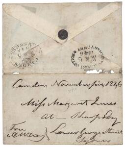 ALEXANDER McLEAY, COLONIAL SECRETARY of NEW SOUTH WALESNov.1846 envelope (opened out for display) sent from CAMDEN to SYDNEY with oval datestamps and signed by McLeay under the word "Free" at lower left. McLeay was entitled to free postage when acting in 