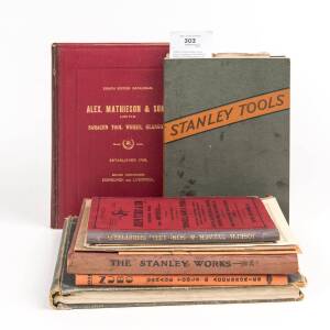 TRADE CATALOGUES: A nice group of catalogues from British & American Tool Manufacturers, as supplied to their Australian Agents. Includes "Joseph Tyzack & Son, Trowels, Saws & Tools" 1922; "Stanley Tools" 1925, 1929 and others; "Atha Tools" 1930; "Alex. M