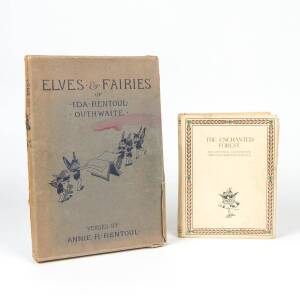 "ELVES & FAIRIES" Of Ida Rentoul Outhwaite with verses by Annie R. Rentoul, published The Lothian Book Publishing Co. [Melb. & Sydney, 1916], blue cloth boards with embossed gilt pictorial cover plus rare original pictorial cardboard slip box; together wi