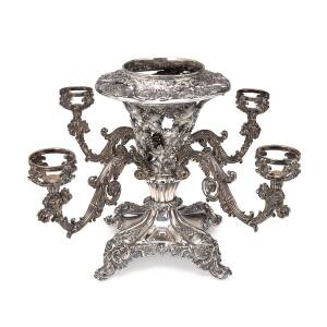 A George IV sterling silver four branch epergne, c1827