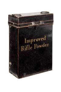 A black powder tin with original Japanned finish, 19th century