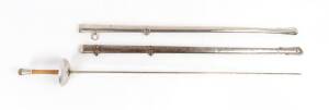 A fencing foil by by Leon Paul, and two 19thC scabbards