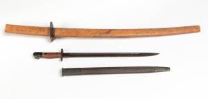 A Japanese sword and a bayonet in scabbard