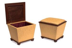 A pair of upholstered cedar fireside ottomans, c1840