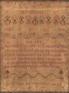 A Georgian sampler by Sarah Watts, 1789 