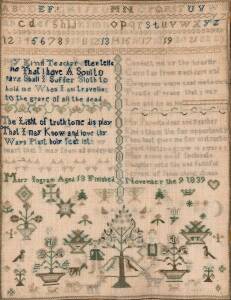 A fine sampler, silk and linen by Mary Ingram aged 13