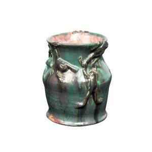 UNA DEERBON Pottery vase with applied frogs