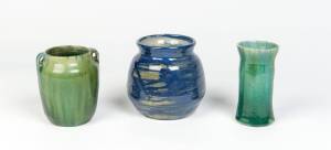 PHILIPPA JAMES: Three green and blue glazed vases