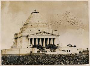 1934; group of press photographs for The Duke of Gloucester's visit to Australia to celebrate The Centenary of Victoria. In Melbourne he opened the Shrine of Rememberance. With Victoria, 8 photographs incl. "Preparing the Shrine" and "Dedication of the Sh