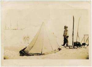 BELGICA Polar Expedition; silver gelatin photograph captioned verso "Dr. Frederick A.Cook gave me this photo. Shows him on the Belgian Expedition to the South Pole. Ship BELGICA is in background. Cook said the temperature was 40 below, when this picture w