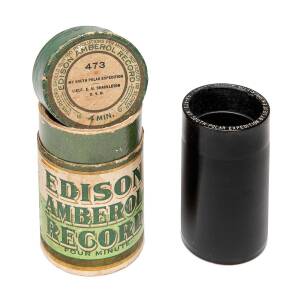 ERNEST HENRY SHACKLETON (1874-1922): Rare Edison cylinder phonograph recording titled "MY SOUTH POLAR EXPEDITION BY LIEUT E.H.SHACKLETON". Recorded on March 30, 1909 after his return from the British Antarctic Expedition. With original cardboard protectiv